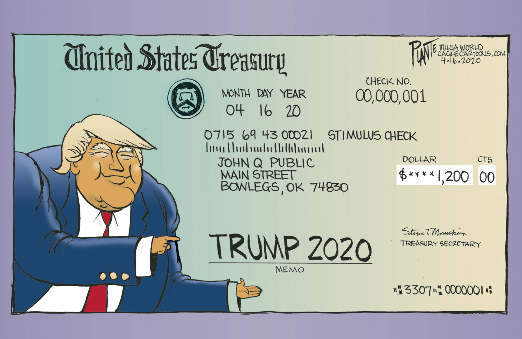 Bruce Plante Cartoon: Trump and your stimulus check